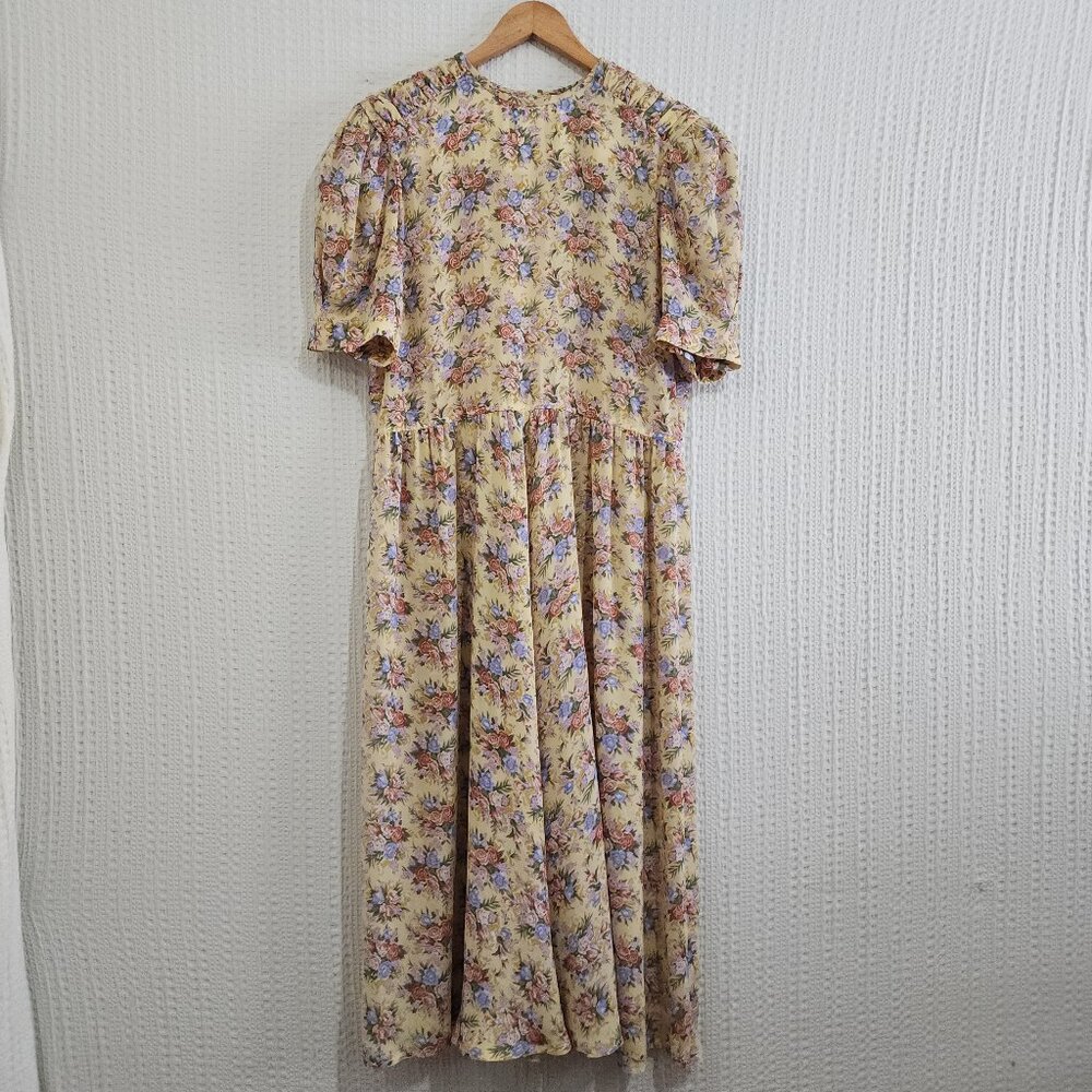 Vintage Leslie Fay Yellow Floral Prairie Cottagecore Midi Dress Size 18 (XL Fit) - Picture 2 of 16